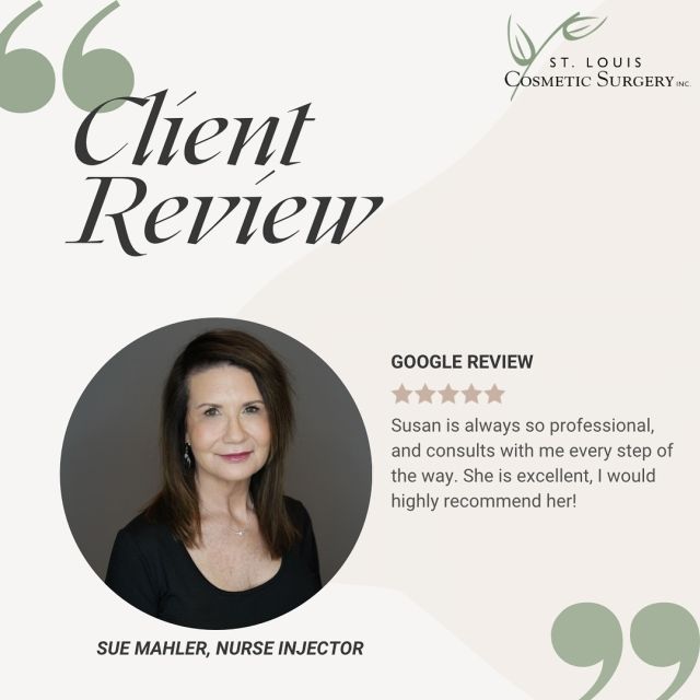 🌟 🌟🌟🌟🌟 google review for our amazing medical spa team with nurse injector Sue!

“Susan is always so professional, and consults with me every step of the way. She is excellent, I would highly recommend her!”

Our team’s experience and knowledge is unparalleled, we’re a Top 10 Allergan Provider and a preferred Allergy points redemption location! 

Call 📱 636-530-6161 or message for appt on our website stlcosmeticsurgery.com to book! 

#stlcosmeticsurgery #medicalspa #medspa #botox #injectables #alle #allergan #skinveve #juvaderm #filler #miradry